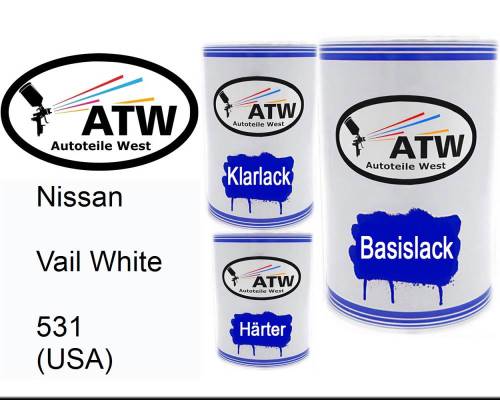 Nissan, Vail White, 531 (USA): 500ml Lackdose + 500ml Klarlack + 250ml Härter - Set, von ATW Autoteile West.